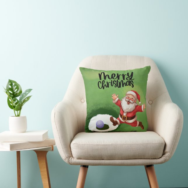 Golf Santa Claus on golf course Christmas Golfer Cushion (Chair)