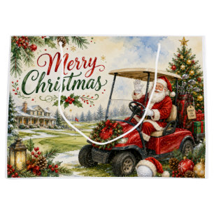 Golf Santa Claus ride red cart Christmas Large Gift Bag