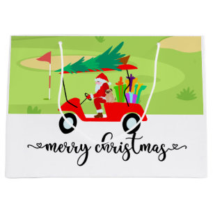 Golf Santa Claus ride red cart Christmas Tree   Large Gift Bag