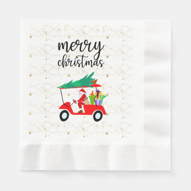 Golf Santa Claus ride red cart Christmas Tree    Napkin (Front)