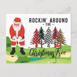 Golf Santa Claus rocking around the Christmas Tree Postcard