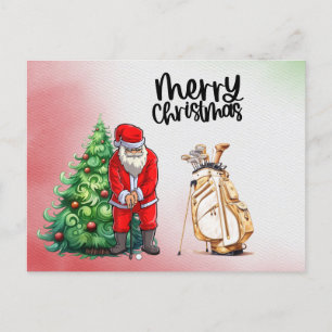 Golf Santa Claus with Christmas gift for golfer Holiday Postcard
