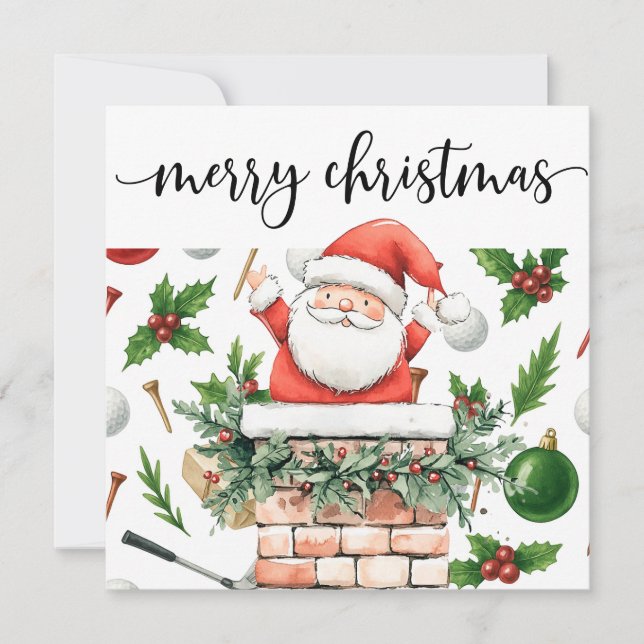 Golf Santa Claus with  Christmas themed Greeting Holiday Card (Front)