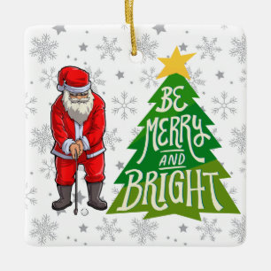 Golf Santa Claus with Christmas Tree for Golfer Ceramic Ornament