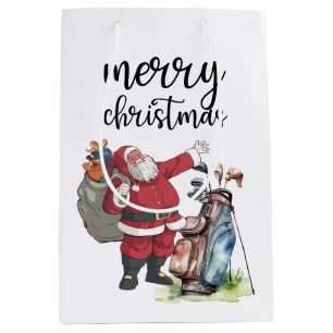 Golf Santa Claus with Christmas Tree  Medium Gift Bag