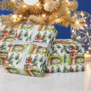 Golf Santa Deer at Golf Flag Christmas Background Wrapping Paper