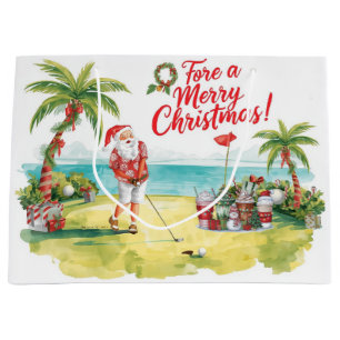 Golf Santa Golfer fore a merry christmas Large Gift Bag