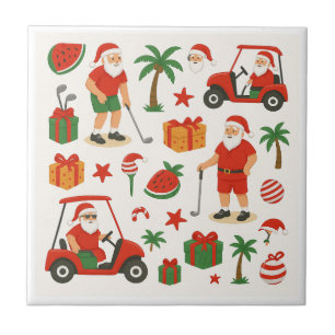Golf Santa Golfing for Christmas Summer July  Tile