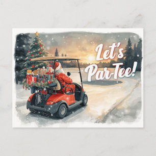 Golf Santa in Red Cart – Funny Let Par-Tee Postcard