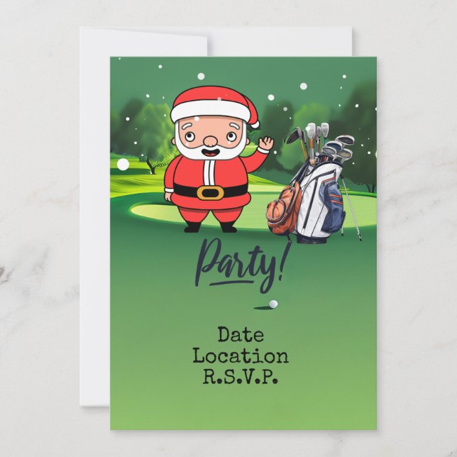 Golf Santa is Playing Golf on Christmas Day Invitation (Front)