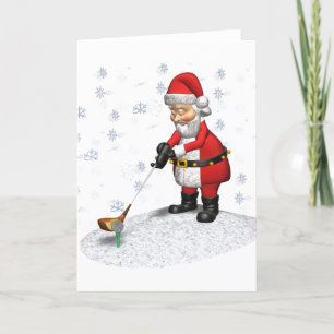 golf santa while snowing holiday card