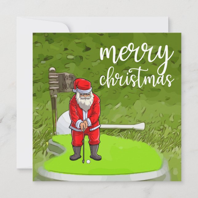 Golf  Santa with Christmas Tree gift for Golfer Holiday Card (Front)