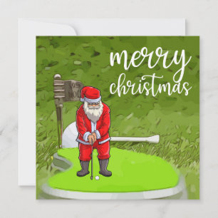 Golf  Santa with Christmas Tree gift for Golfer Holiday Card