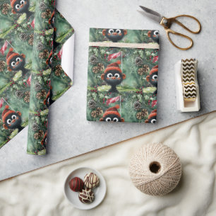 Golf Santa Zebra at Golf Flag Christmas Background Wrapping Paper