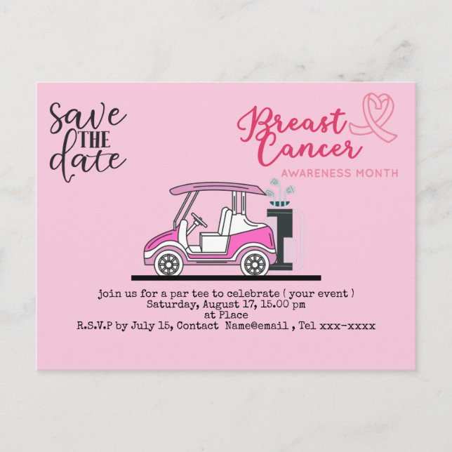 Golf save the date Breast Cancer Awareness pink Postcard (Front)