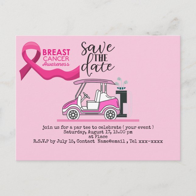 Golf save the date Breast Cancer Awareness pink Postcard (Front)