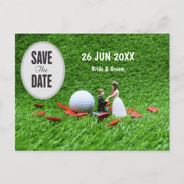 Golf Save the Date Bride and Groom Wedding  Invita Postcard (Front)