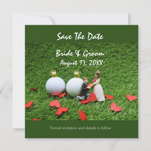 Golf save the date bride groom golf ball love announcement (Front)