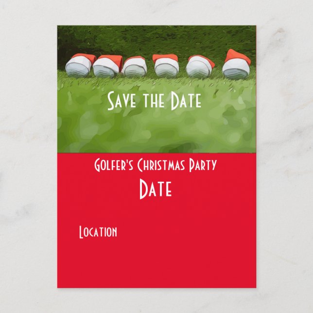 Golf Save the Date Christmas Party Golf ball Santa Postcard (Front)