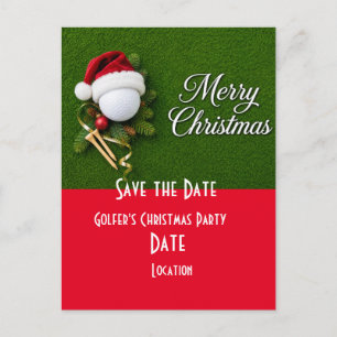 Golf Save the Date Christmas Party Golf ball Santa Postcard