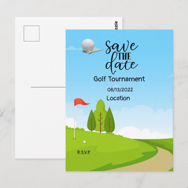 Golf Save the Date for Golf Tournament Golfer    Postcard (Front/Back)