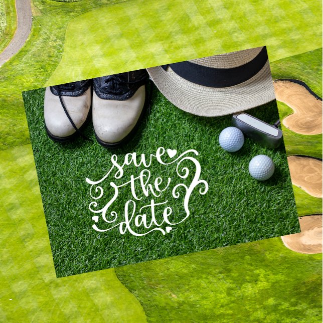 Golf Save the Date for Golfer Party with golf ball Invitation Postcard (Creator Uploaded)