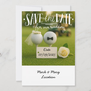 Golf save the date for our wedding with golf balls invitation