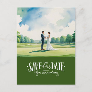 Golf save the date for wedding bride groom  postcard