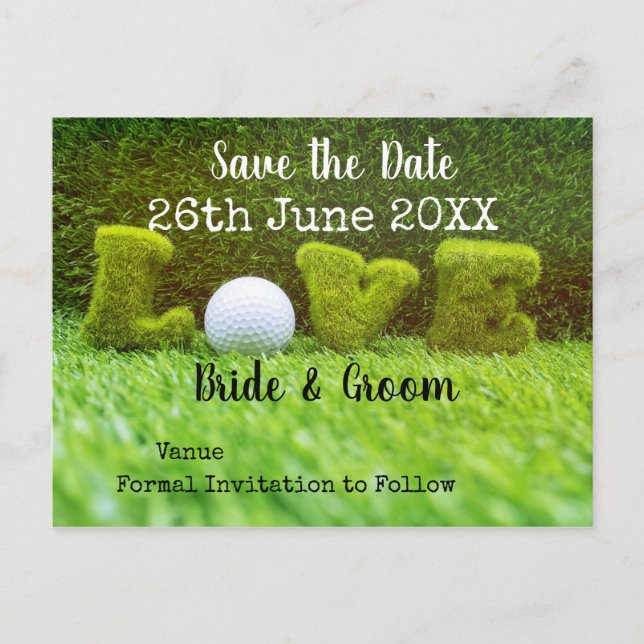 Golf Save the date for wedding with  golf ball Invitation Postcard (Front)