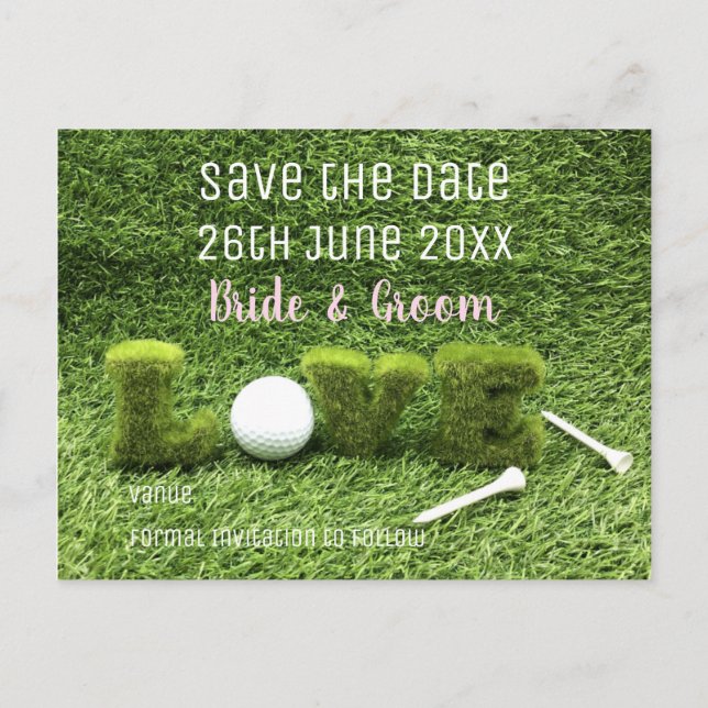 Golf Save the date for wedding with  golf ball Invitation Postcard (Front)
