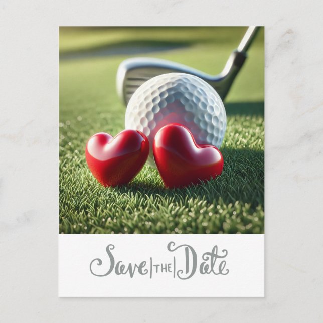 Golf Save the date for wedding with golf ball Invitation Postcard (Front)