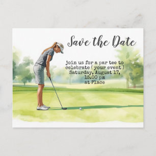Golf save the date for woman tournament postcard