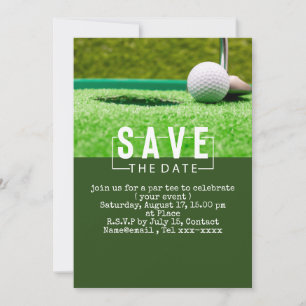Golf save the date golf ball putting hole in one invitation