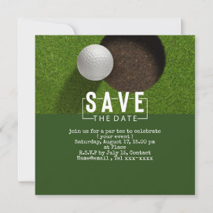 Golf save the date golf ball putting hole in one invitation