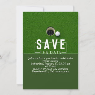 Golf save the date golf ball putting hole in one invitation