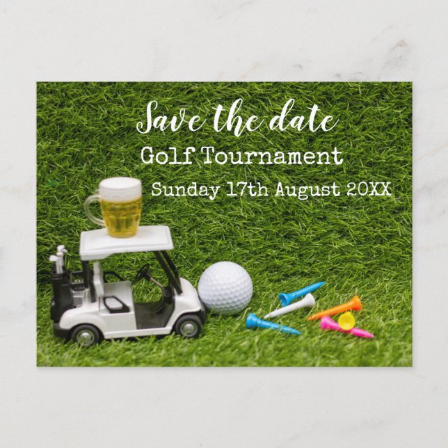 Golf Save the date Golf Tournament on green Announ Announcement Postcard (Front)
