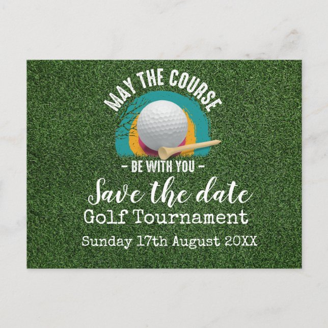 Golf Save the date Golf Tournament on green   Announcement Postcard (Front)