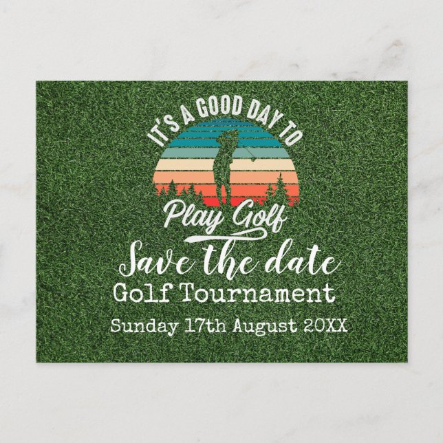 Golf Save the date Golf Tournament on green  Announcement Postcard (Front)