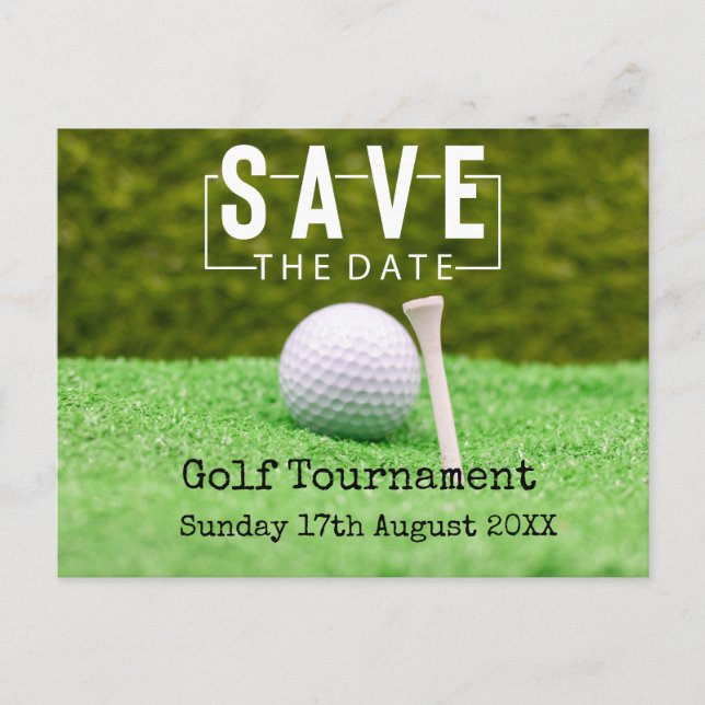 Golf Save the date Golf Tournament on green Announcement Postcard (Front)