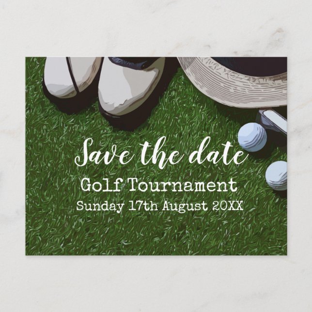 Golf Save the date Golf Tournament on green  Announcement Postcard (Front)