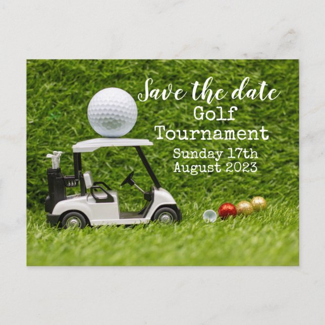 Golf Save the date Golf Tournament  with golf cart Announcement Postcard (Front)