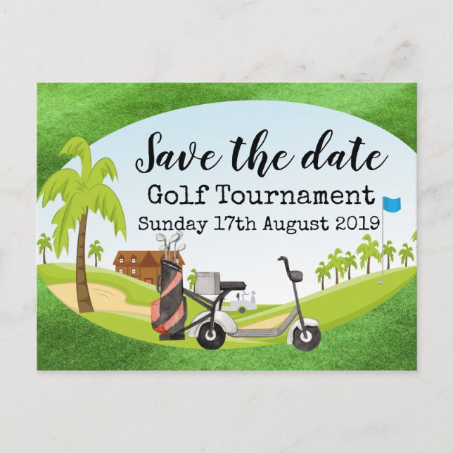 Golf Save the date Golf Tournament with golf view Announcement Postcard (Front)