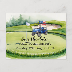 Golf Save the date Golf Tournament with U.S.A.flag Announcement Postcard