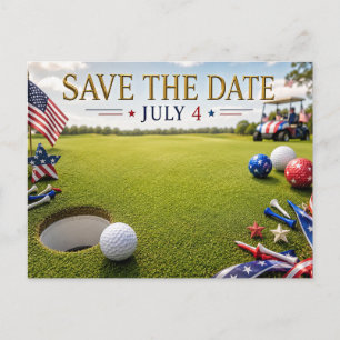 Golf Save the date Golf Tournament with U.S.A.flag Announcement Postcard