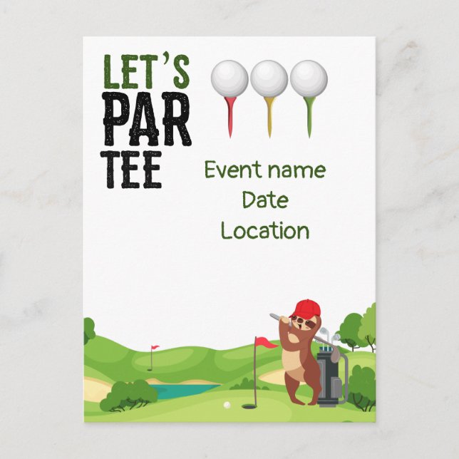 Golf  Save the Date Let's Par Tee with Sloth funny Invitation Postcard (Front)