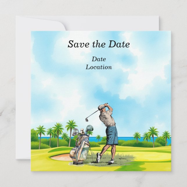 Golf Save the Date party with golfer  Invitation (Front)