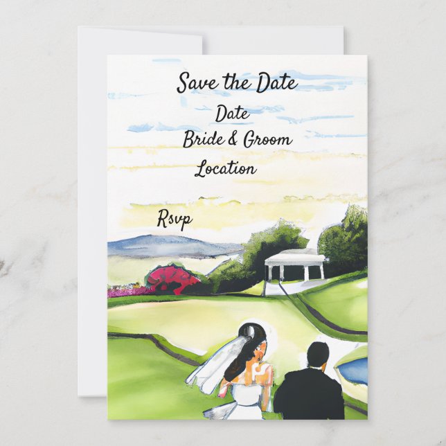 Golf Save the date Wedding  Invitation  Watercolor (Front)