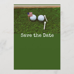Golf Save the date with American flag and golf bal Invitation