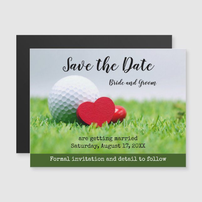 Golf  Save the date with golf and heart Magnetic I Magnetic Invitation (Front/Back)
