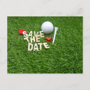 Golf save the Date with golf and tee on green Invitation Postcard